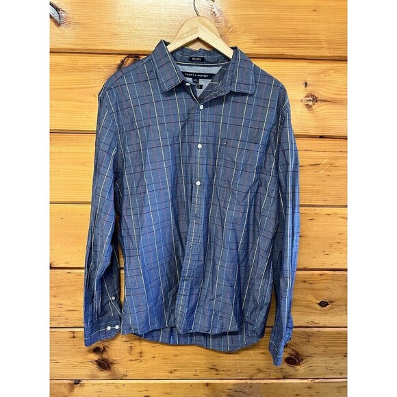 Tommy Hilfiger 80's 2 Ply Button Down Shirt Mens L Blue Striped Long Sleeve - Picture 1 of 3